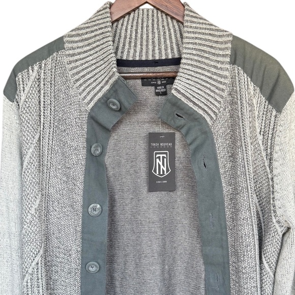 NWT Trash Nouveau Green/grey Cardigan Sz L - Picture 3 of 7